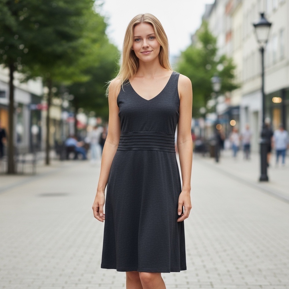 Horny Toad Elegant Black Midi Dress Organic Cotton Adjustable Straps - Picture 2 of 14